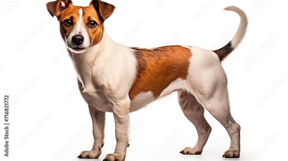 jack russell terrier standing on white background - obrazy, fototapety, plakaty 