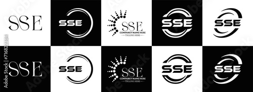SSE logo. S S E design. White SSE letter. SSE, S S E letter logo  SSE design. Initial letter SSE linked circle uppercase monogram logo. S S E letter logo SSE vector design. SSE letter logo design five photo