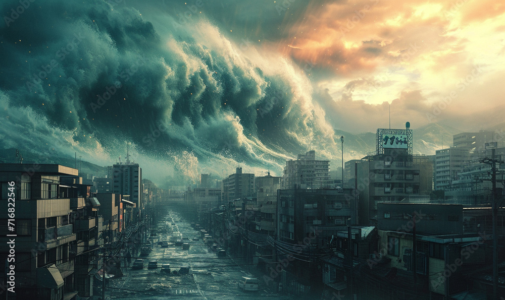Big tsunami destroy City , The end of the world. Natural Disasters