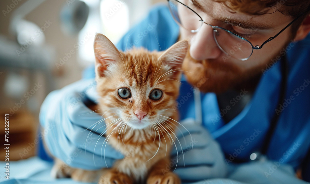 a veterinarian performing a thorough examination on a cute cat. a veterinarian performing a thorough examination on a cute cat.