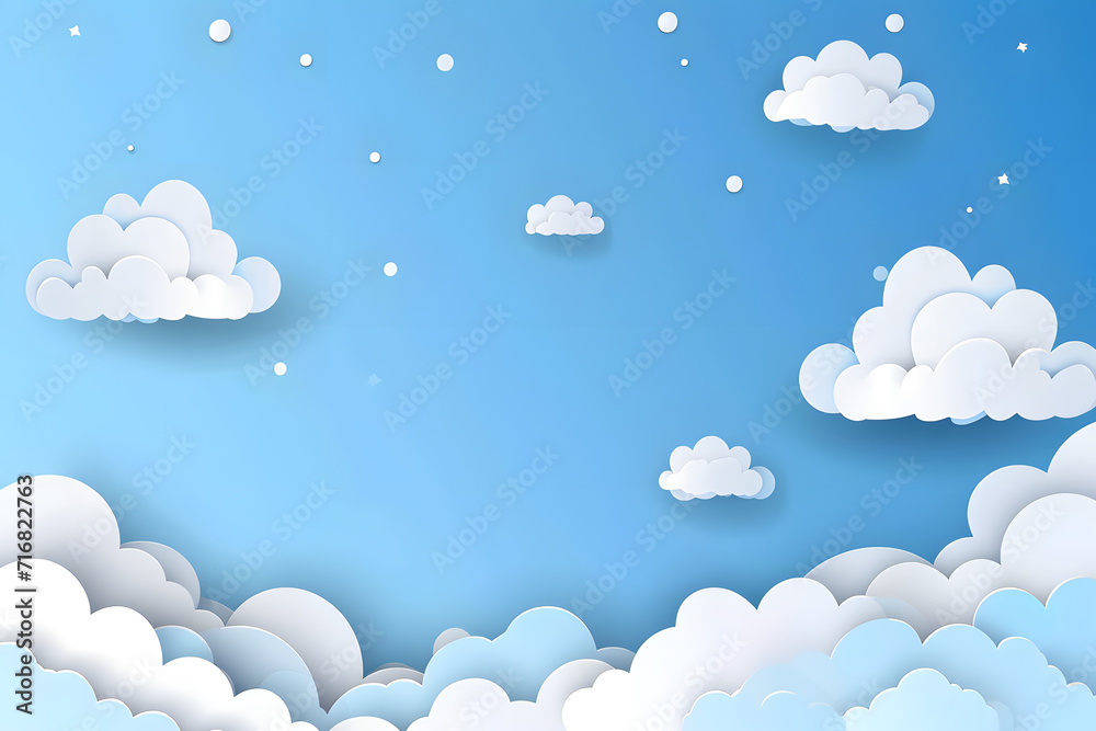 Blue sky with white clouds in paper cut style background. Blue sky with white clouds in paper cut style background.