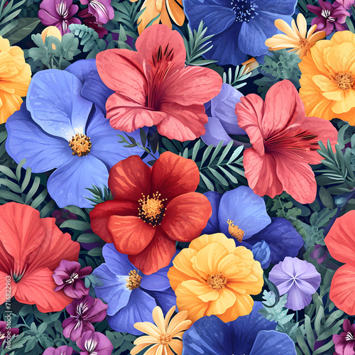 Colorful flowers bouquet seamless pattern background.