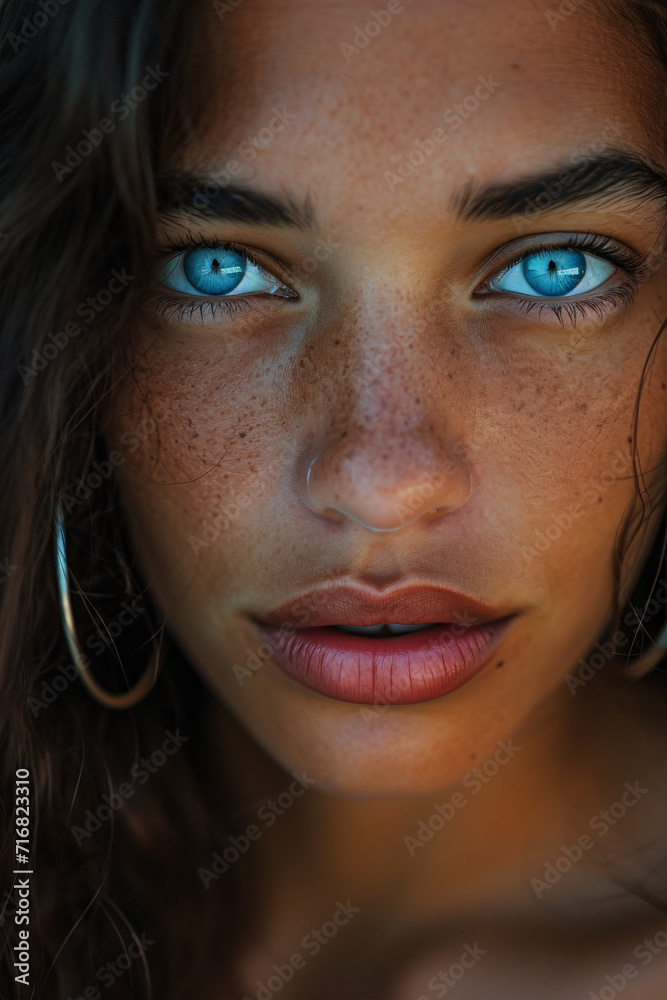 A beautiful woman with piercing blue eyes A beautiful woman with piercing blue eyes
