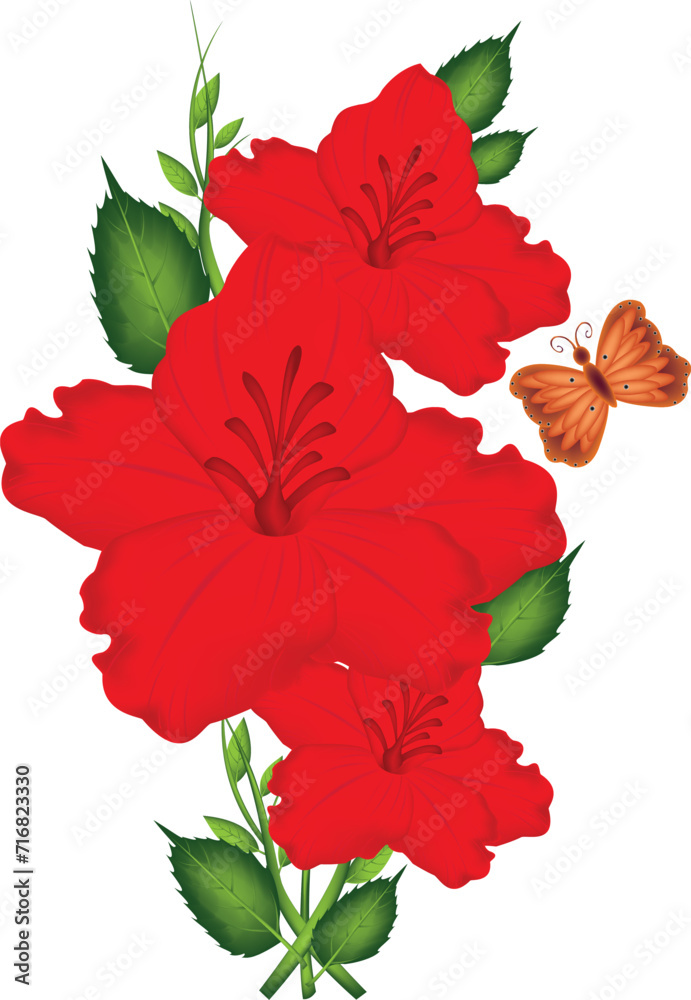 illustration of red hibiscus flower vector design on a white background
