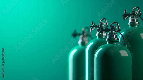 Green oxygen cylinders tank. Medical and healthcare equipment. photo