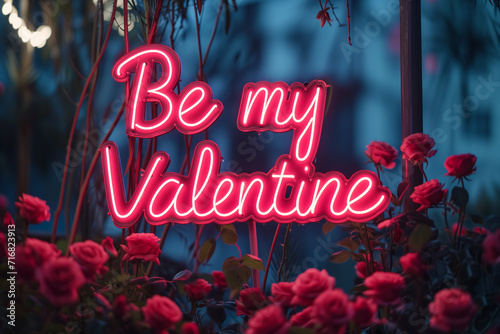 Be my Valentine Neon Sign with roses