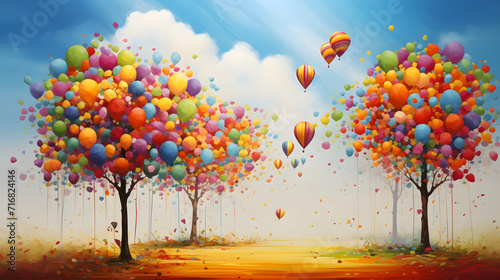 colorful free living illustration, with colorful balloons flying in the sky photo