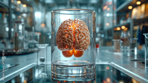 Human brain in laboratory glassware.