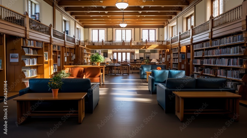 Cozy Library Interior with sitting arrangement and Lots of Books
