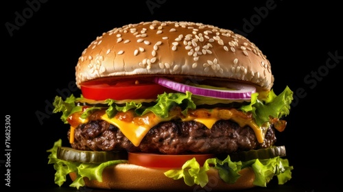 Delicious cheeseburger with fresh toppings on a sesame seed bun