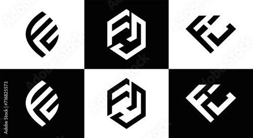 FU logo. F U design. White FU letter. FU, F U letter logo SET design. Initial letter FU linked circle uppercase monogram logo. F U letter logo SET vector design. FU letter logo design five style. 