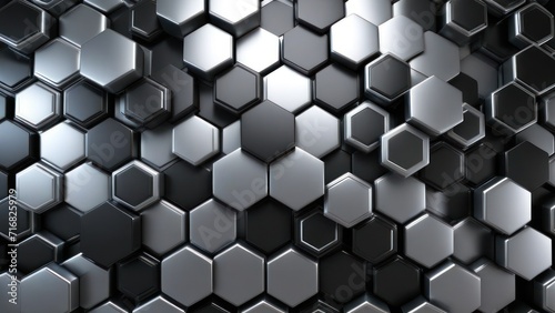 Hexagonal abstract metal background with light.  generative  ai.