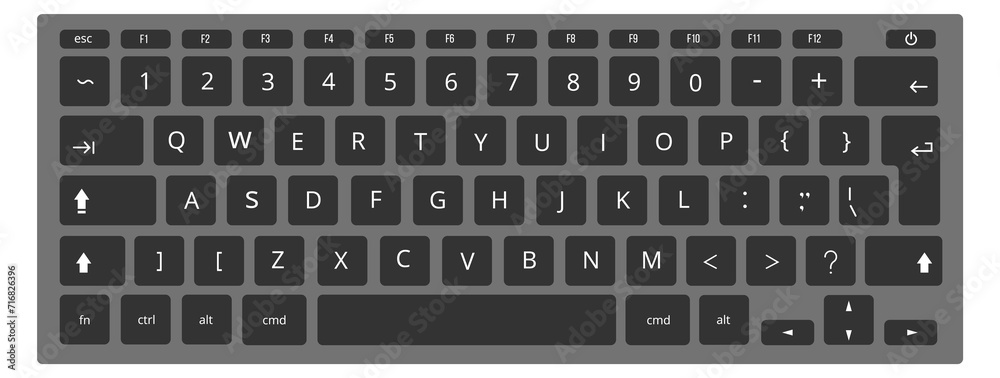 Computer keyboard black template. Typing buttons view Computer keyboard black template. Typing buttons view