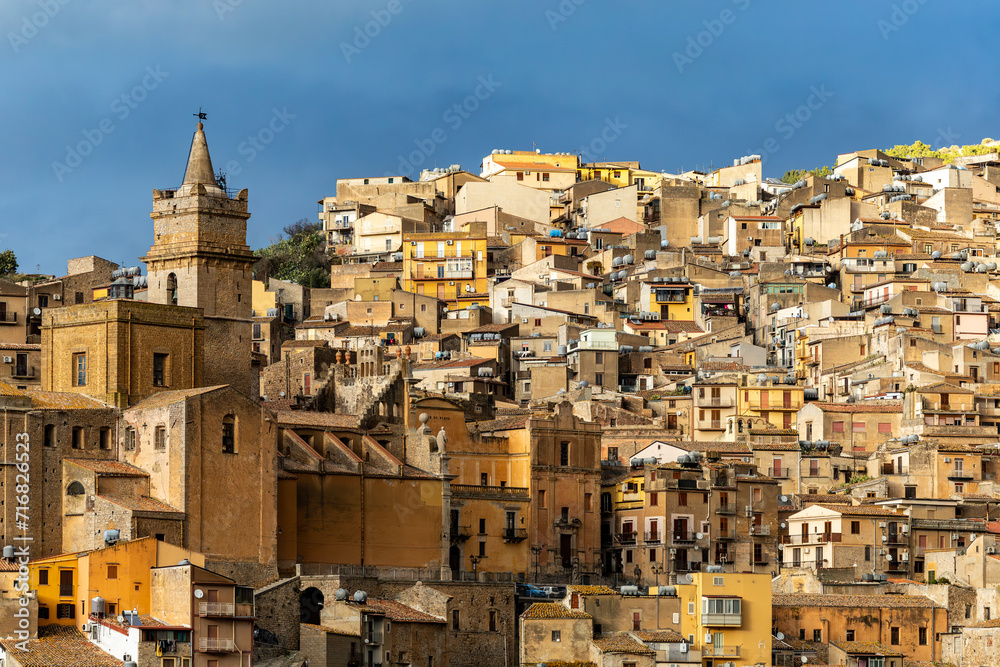 Caccamo, Sicily, Italy The mountaintop village with incredibly narrow streets.and church.