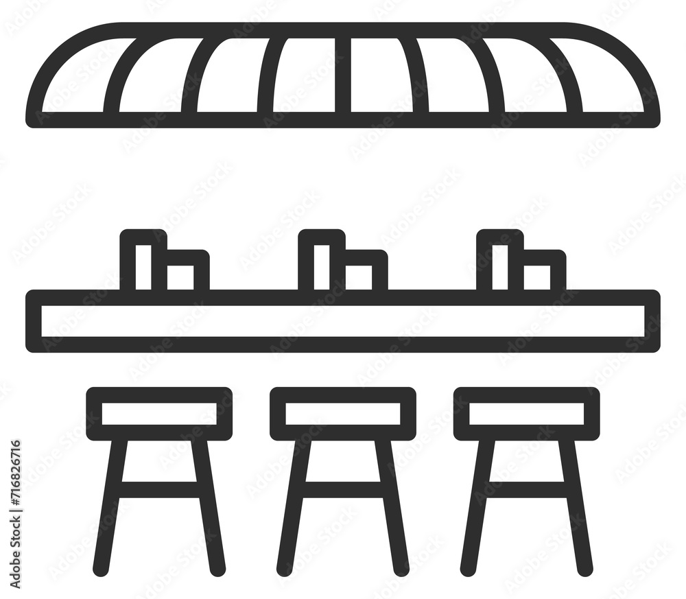 Bar with chairs line icon. Cafe or restaurant indoor Bar with chairs line icon. Cafe or restaurant indoor