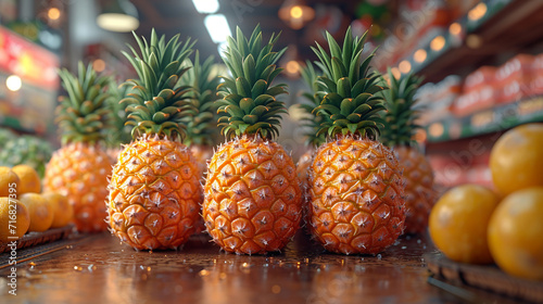 Pineapples on food store.