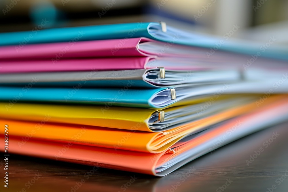Macro shot of a stack of business reports with colorful tabs Macro shot of a stack of business reports with colorful tabs