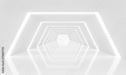 Abstract interior futuristic empty floor and room sci-fi corridor light cast shadow on the wall background showcase,display products. Modern Future floor technology Museum space designt.3d render
