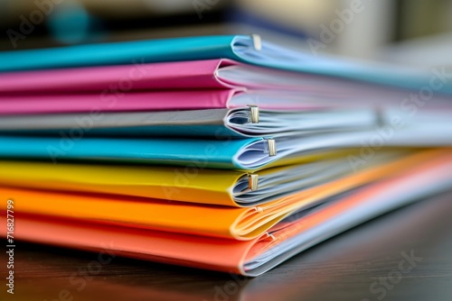 Macro shot of a stack of business reports with colorful tabs