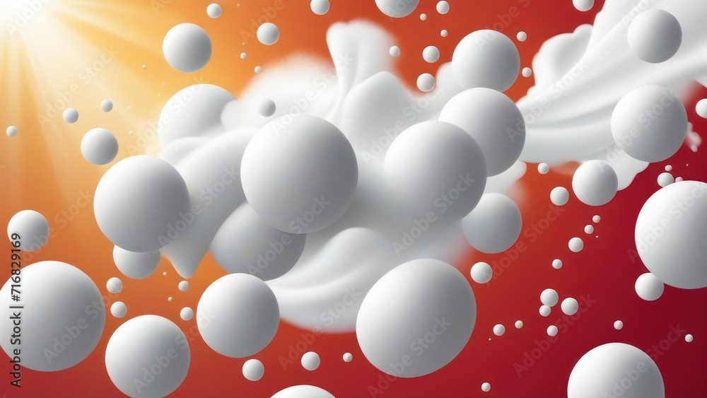 illustration of abstract background with white foam flying in air in light place.  generative, ai.