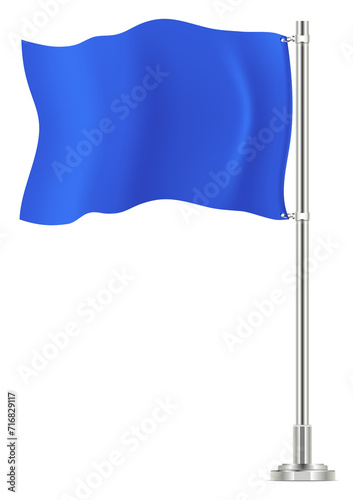 Waving blue flag realistic mockup. Blank textile