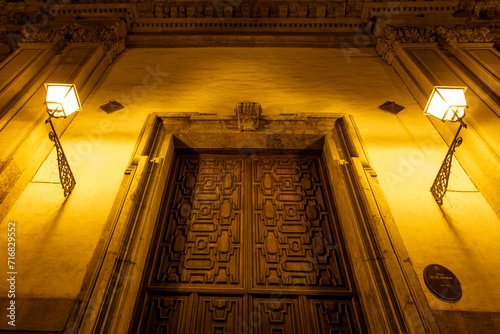 Palermo, Sicily, Italy The exterior door and  entrance to the baroque Chiesa del Santissimo Salvatore church in the old town. photo