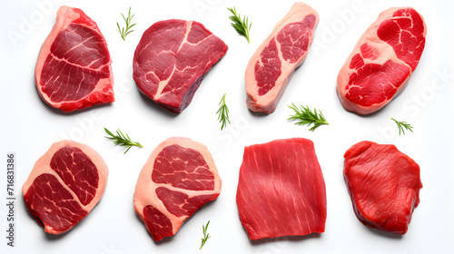 Fresh meat set isolated on white background,Top view