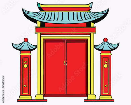 Happy China new year 2024, Red Chinese gate isolated simple background