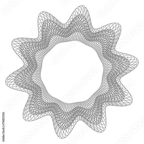 Round secure watermark. Radial line pattern emblem