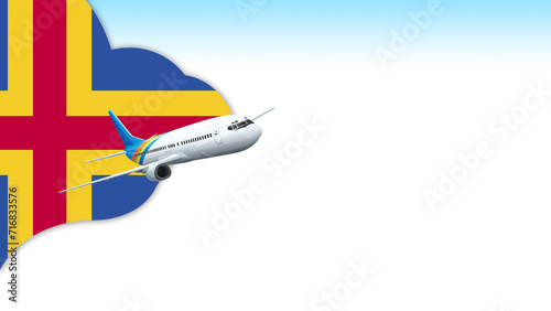 3d illustration plane with Aland flag background for business and travel design