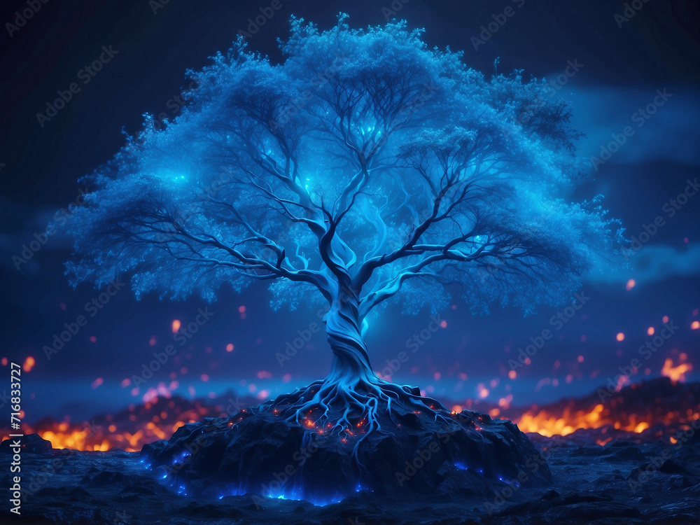 A tree with glowing lights. Ai generative 