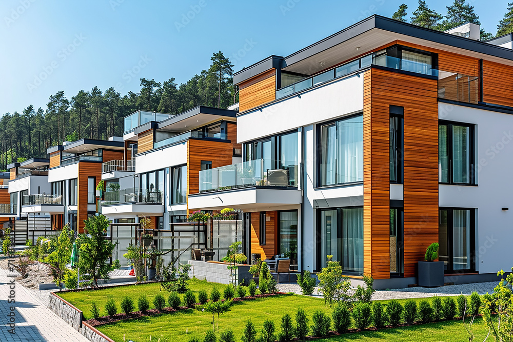 Fototapeta premium Modern generic contemporary style miniature model of townhouse neighborhood 