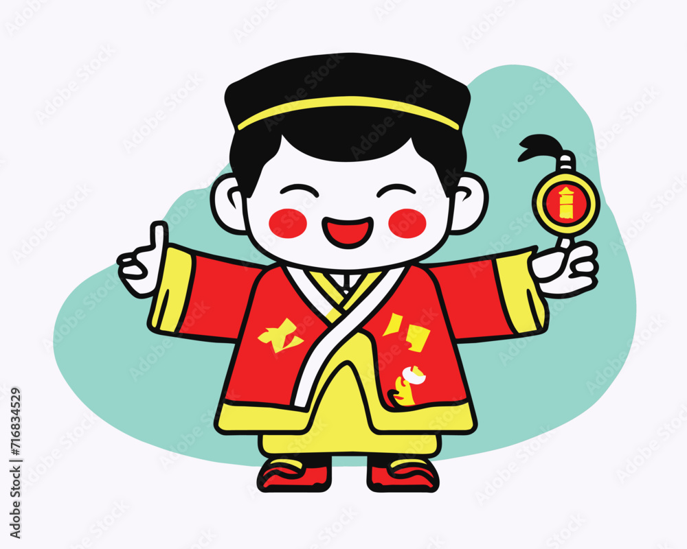 cute characters for happy chinese new year, white background isolated