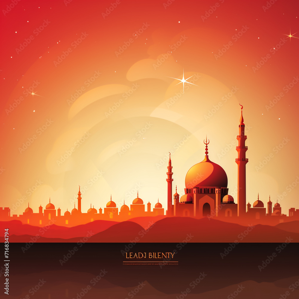 Ramadan Kareem greeting card with mosque