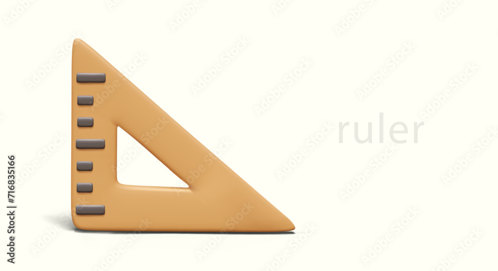Ruler in the shape of triangle with right angle. Poster with measuring tool in cartoon style Ruler in the shape of triangle with right angle. Poster with measuring tool in cartoon style