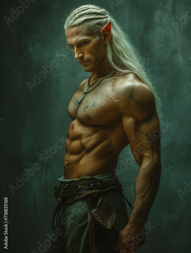 muscular male elf with tattoos - generative ai