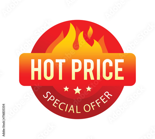 Hot price label design with red circle and fire flames. for icon, logo, sticker, seal, badge, emblem, stamp, etc. Vector