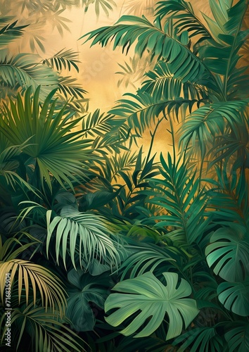 Colorful Tropical Foliage in Gold