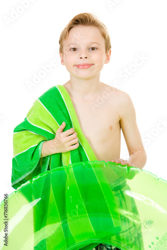 Swimmer: Ready to Swim with Towel and Tube photo