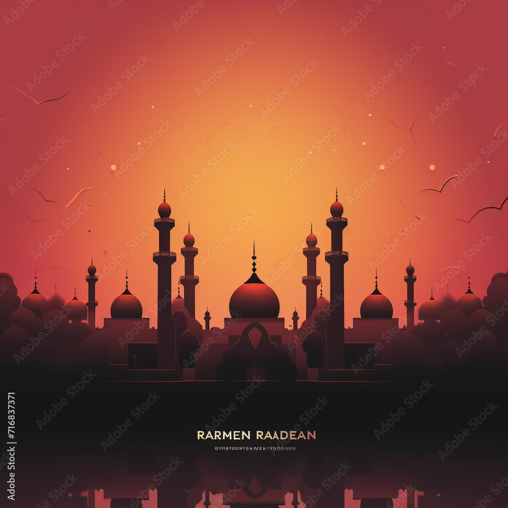 Ramadan Kareem greeting card with mosque