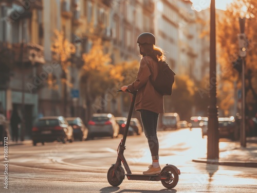 A person riding a stylish electric scooter in a city setting © CG Design