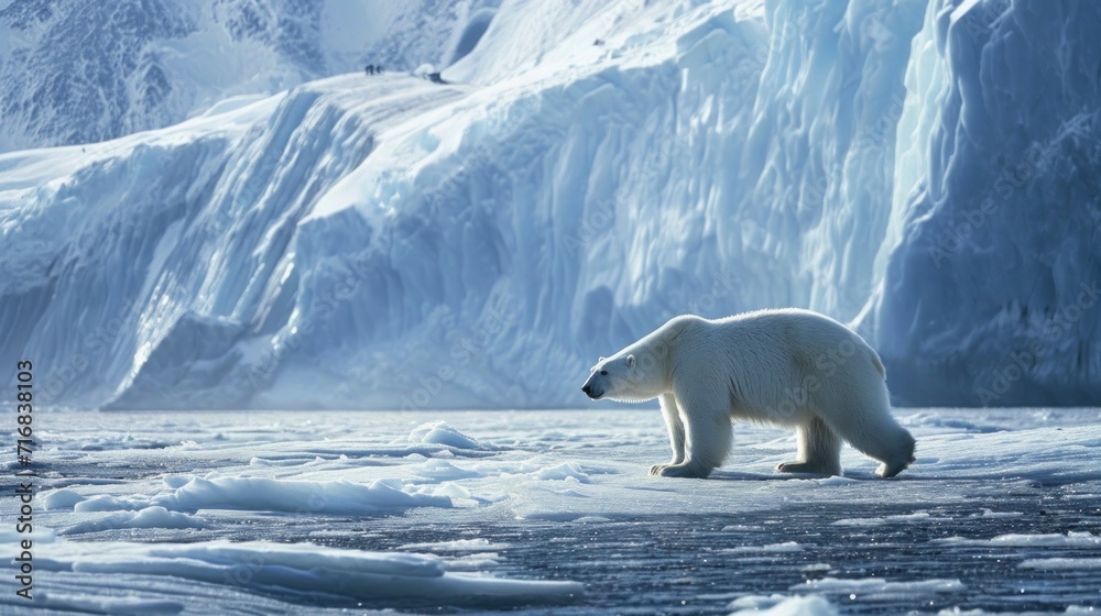 polar bear in the arctic on ice with snow in its habitat at the north pole with good lighting in high resolution