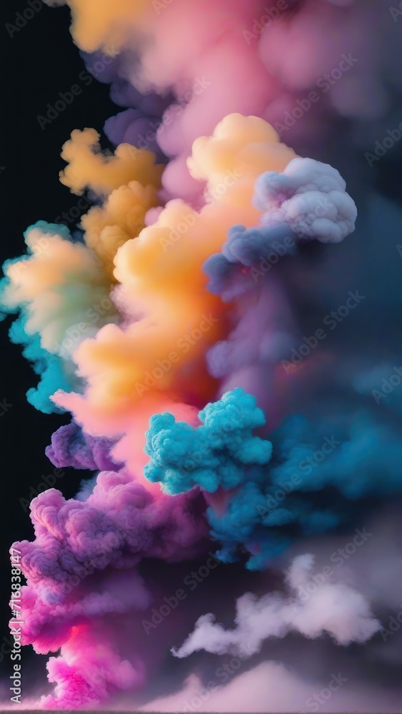 Multicolored illustration of picturesque full frame backdrop of abstract fantastic dense smoke of different shades.   generative, ai.