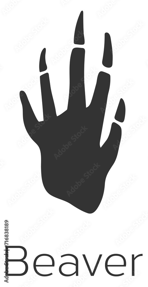 Beaver footprint. Wild animal black foot stamp Beaver footprint. Wild animal black foot stamp