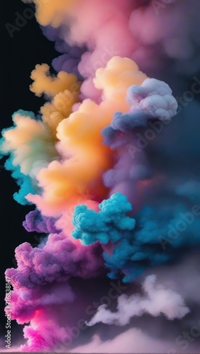 Multicolored illustration of picturesque full frame backdrop of abstract fantastic dense smoke of different shades.   generative, ai.