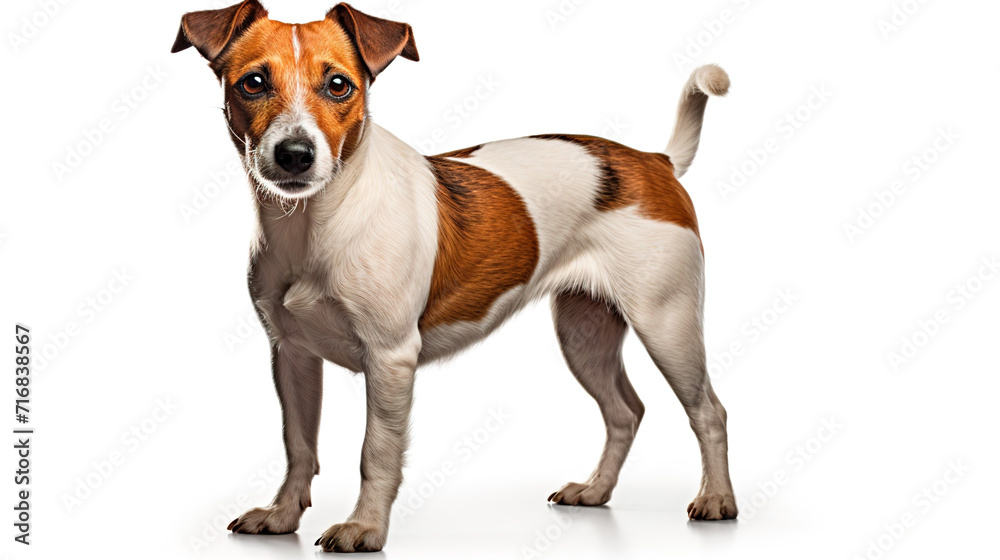 jack russell terrier sitting in front of white background