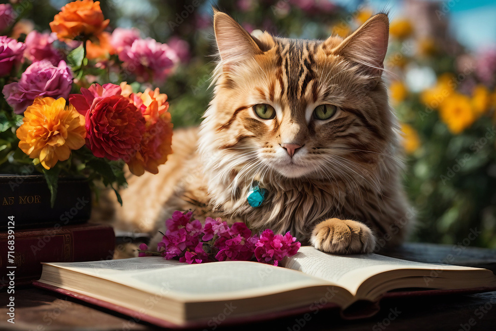 Latte Love with a Cat's Touch: A Floral Background Latte Love with a Cat's Touch: A Floral Background