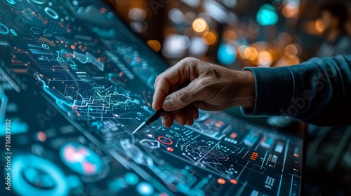 Futuristic interface being used by hand, technology and innovation concept.