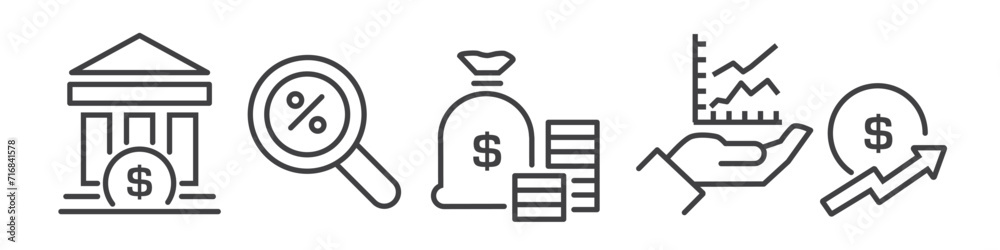 Set of stock exchange and share price line icons on white background Set of stock exchange and share price line icons on white background