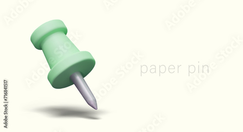 Paper pin in inclined position. Office pushpin for attaching documents, maps, photos
